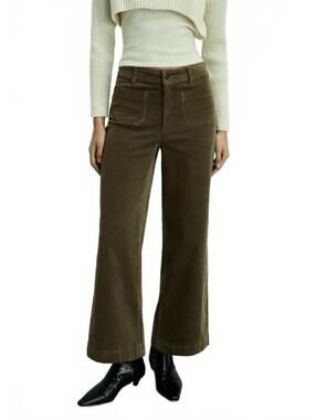 Mango Catherin Culotte Corduroy Pants NWT Khaki Green Size 6 / EUR 38
